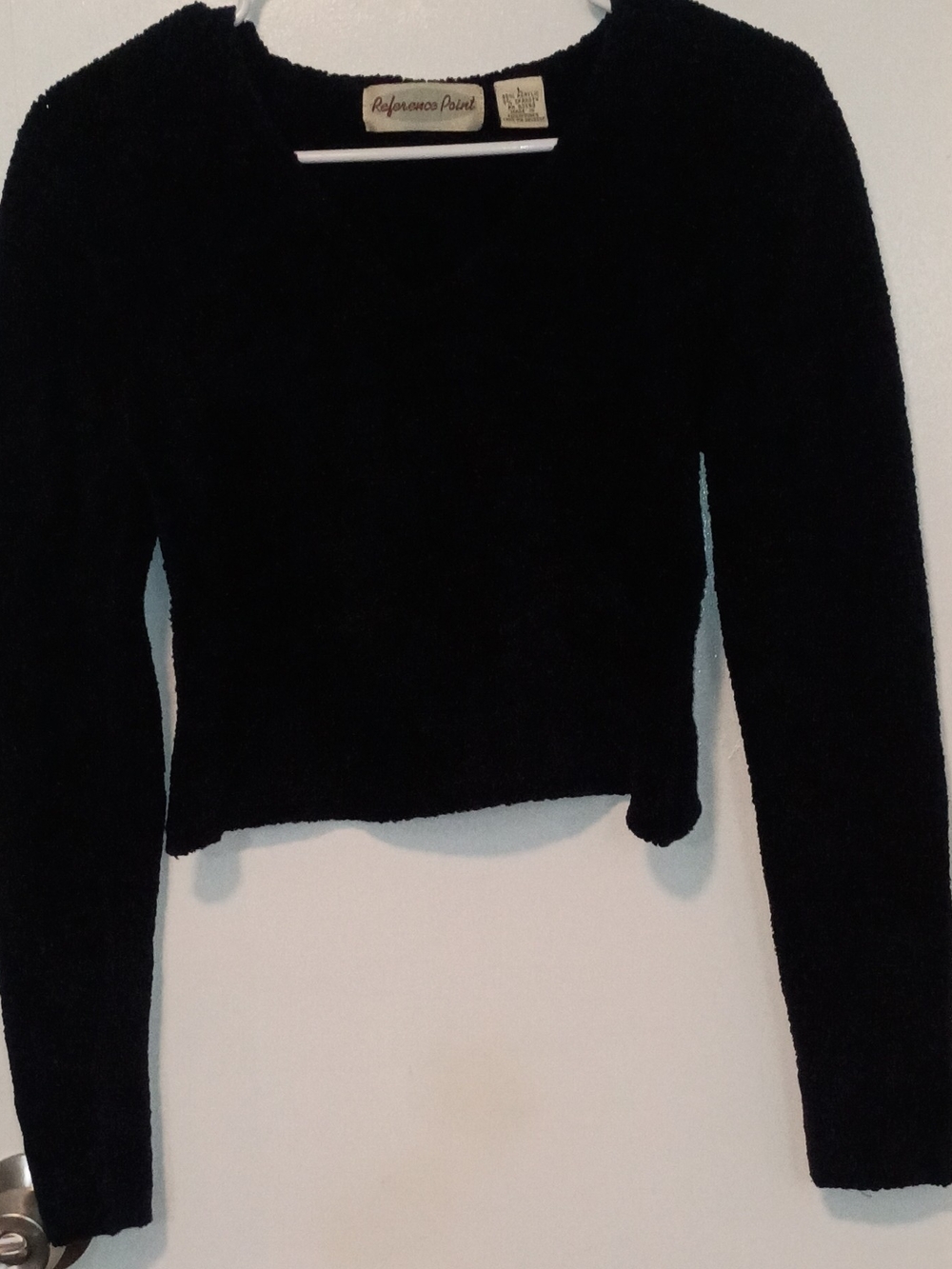 Reference Point Black Fuzzy Long-Sleeve Crop Top